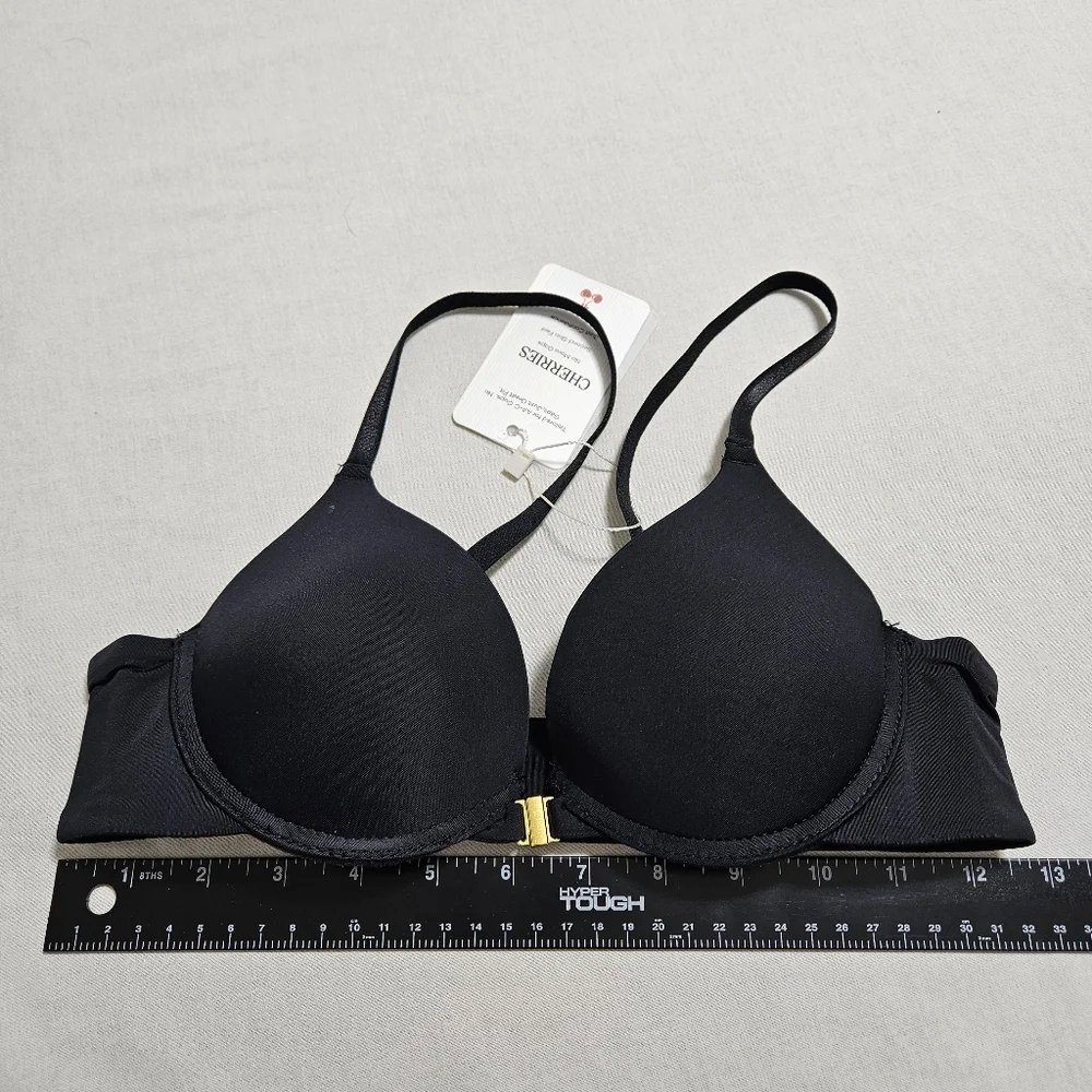 Cherries NWT Womens Anytime Seamless T-Shirt Bra Smaller Bust Push Up Black XS A